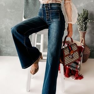 High rise exposes button fly wide leg jeans 26